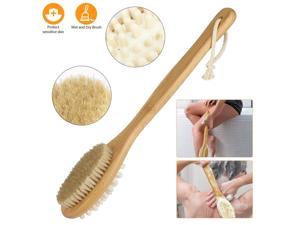 Natural Bamboo Long Handle Dual Sided Shower Body Back Brush Bath Spa Scrubber