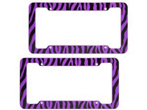 2pc Set Safari Purple Zebra Tiger Print Plastic License Plate Frames Car Truck