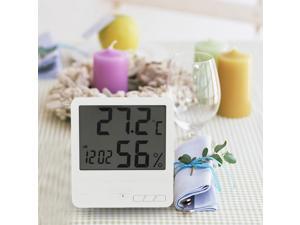 White Digital Thermometer Hygrometer Clock Temperature Humidity Meter Calendar Maximum Minimum Value Display