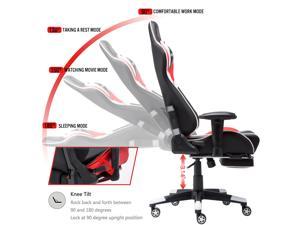 Nokaxus Gaming Chair Large Size High-Back Ergonomic Racing Seat with Massager Lumbar Support and Retractible Footrest PU Leather 90-180 Degree Adjustment of backrest Thickening sponges