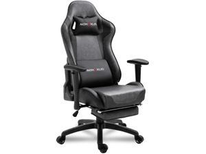 Nokaxus Office Chair Computer Gaming Chair with Massage Lumbar Support and Retractible Footrest PU Leather 90-180 Degree Adjustment of Backrest