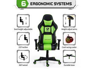 Nokaxus Gaming Chair Office Chair Adjustable Massage Lumbar Cushion Swivel Rocker Recliner Leather Ergonomic Computer Desk Chair with Retractable Arms Nokaxus Gaming Chair Office Chair Adjustable Massage Lumbar Cushion Swivel Rocker Recliner Leather Ergonomic Computer Desk Chair with Retractable Arms