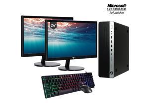 Refurbished HP EliteDesk 800 G3 SFF Business Desktop PC Core i7 6700 Upto 400Ghz 32GB DDR4 RAM New 512GB SSD with New Dual 2 24 Monitor HDMI Windows 10 Pro Free Gaming Keyboard Mouse DP to HDMI Adapter