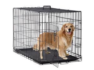 New Dog Crate Cage Extra Folding Large Double Door Pet Crate w/DividerTray,48"