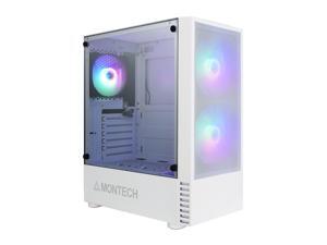 Montech X2 MESH White ATX Mid-Tower Case/High Airflow, Fine Mesh Front Panel, Full Glass Side Panel, Pre-Installed 2 x 140mm, 1 x 120 mm Rainbow Led Fans*2