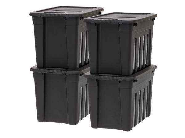 IRIS USA, 76 Quart Heavy Duty Plastic Storage Box, Black, Set of 4
