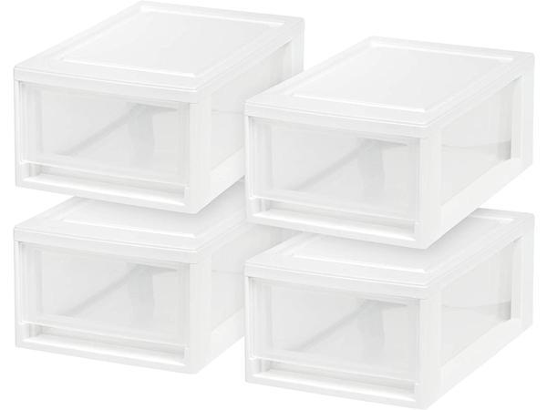 Iris USA 4Pack Small Plastic Stackable Lidded Storage Organizer Bins