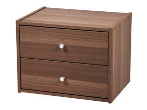IRIS TACHI Modular Wood Stacking Storage Box with Drawer, Dark Brown