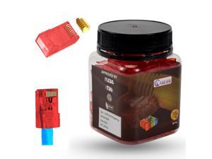 RJ45 Cat6 Ends | Pack of 50 Cat6 RJ45 Gold Plated Connectors | EZ to Crimp Modular Plug Connectors for Stranded & Solid UTP Network Cable, Red RJ45 Cat6 Ends | Pack of 50 Cat6 RJ45 Gold Plated Connectors | EZ to Crimp Modular Plug Connectors for Stranded & Solid UTP Network Cable, Red