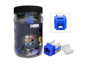 RJ45 connectors for Cat 6 ethernet Cables Female Keystone Jack 90 Degree Unshielded Punch Down Biscuit Jack Wall Connector, Secure Network Rj45 Keystone Jack for Patch Panel (Pack of 25, Blue)