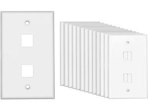 10-Pack Low Profile 2-Port Ethernet Wall Plate | Cat6 Keystone Jack Wall Plate with Screws for Keystone Jack and Modular Inserts - White Wall Plate