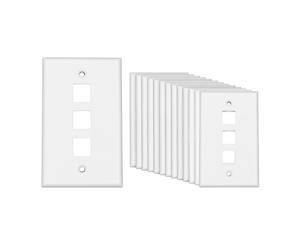 Low Profile Keystone Jack Face Plate with Screws | Pack of 10 Ethernet Wall Plate 3 Port | Standard Size Keystone Jack Insert | White