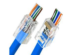 50-Pack Cat 6 Pass Through RJ45 Connectors (Cat 6 Ends / Cat6 EZ Connector / RJ45 Modular Plugs/Ethernet Plugs) for Solid or Stranded UTP Ethernet Cable, Transparent Clear