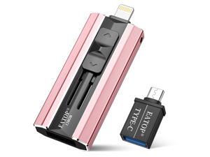 EATOP iPhone Flash Drive with 4 Ports, Photo Stick, USB 3.0 Flash Drive 128GB iPhone Memory Stick (Pink)