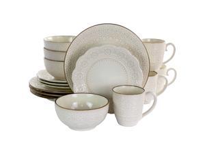Elama Contessa 16 Piece Embossed Scalloped Stoneware Dinnerware Set in Ivory Elama Contessa 16 Piece Embossed Scalloped Stoneware Dinnerware Set in Ivory