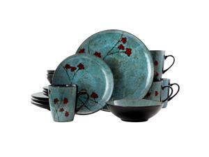 Elama Floral Accents 16 Piece Dinnerware Set in Blue Elama Floral Accents 16 Piece Dinnerware Set in Blue