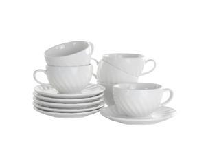 Elama Clancy 12 Piece Porcelain Cup and Saucer Set in White Elama Clancy 12 Piece Porcelain Cup and Saucer Set in White