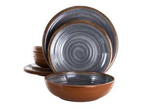 Elama Stone Oak 12 Piece Lightweight Melamine Dinnerware Set in Black Elama Stone Oak 12 Piece Lightweight Melamine Dinnerware Set in Black