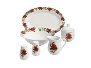 Gibson Home Poinsettia 7 Piece Porcelain Serving Set in Red Gibson Home Poinsettia 7 Piece Porcelain Serving Set in Red