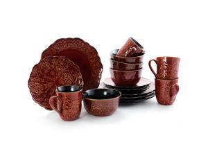 Gibson Portina 16 Piece Stoneware Dinnerware Set in Rust Service for 4 Gibson Portina 16 Piece Stoneware Dinnerware Set in Rust Service for 4
