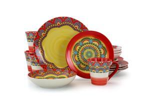 Elama Zen Red Mozaik 16 Piece Luxurious Stoneware Dinnerware with Complete Setting for 4 16pc Elama Zen Red Mozaik 16 Piece Luxurious Stoneware Dinnerware with Complete Setting for 4 16pc