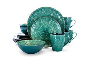 Elama Sea Foam Mozaic 16 Piece Luxurious Stoneware Dinnerware with Complete Setting for 4 Elama Sea Foam Mozaic 16 Piece Luxurious Stoneware Dinnerware with Complete Setting for 4