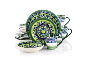 Elama Zen Green Mozaik 16 Piece Luxurious Stoneware Dinnerware with Complete Setting for 4 16pc Elama Zen Green Mozaik 16 Piece Luxurious Stoneware Dinnerware with Complete Setting for 4 16pc
