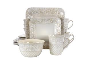 Elama Ivory Lotus 16 Piece Square Dinnerware Set Elama Ivory Lotus 16 Piece Square Dinnerware Set