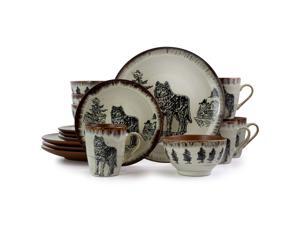 Elama Majestic Wolf 16 Piece Luxurious Stoneware Dinnerware with Complete Setting for 4 Elama Majestic Wolf 16 Piece Luxurious Stoneware Dinnerware with Complete Setting for 4
