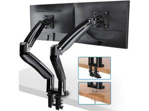 Dual Monitor Mount Stand - Long Double Arm Gas Spring Monitor Desk Mount for 2 Screens 22 to 32 Inches Height Adjustable VESA Bracket with Clamp or Grommet Mounting Base - Each Arm Hold up to 19.8lbs