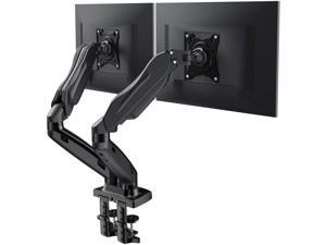 HUANUO Dual Arm Monitor Mount - Adjustable Gas Spring Desk Mount VESA Bracket with C Clamp/Grommet Mounting Base for 17 to 27 Inch Computer Screens - Each Arm Holds 4.4 to 14.3lbs