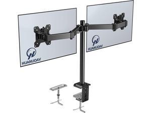 HUANUO Double Monitor Stand - Dual Monitor Mount Desk Arm with C Clamp, Grommet Mounting Base for Two 13-27 Inch LCD Computer Screens - Each Holds up to 17.6lbs