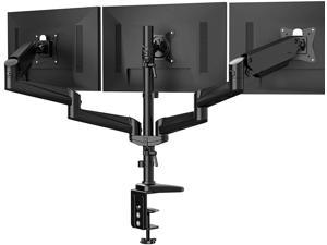 HUANUO Triple Monitor Stand - Full Motion Articulating Aluminum Gas Spring Monitor Mount Fits Three 17 to 32 inch Flat/Curved LCD Computer Screens with Clamp, Grommet Kit, Black