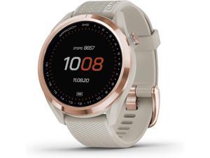 Garmin Approach S42, GPS Golf Smartwatch, Lightweight with 1.2" Touchscreen, 42k+ Preloaded Courses, Rose Gold Ceramic Bezel and Tan Silicone Band, 010-02572-12