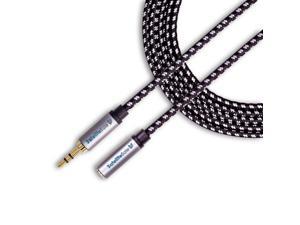 SatelliteSale Auxiliary 3.5mm Audio Jack Male to Female Digital Stereo Aux Extention Cable Black/White Nylon Cord (10 feet)