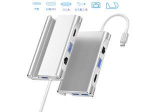 7 in 1 USB C Hub To VGA 1080P HDMI 4K RJ45 Gigabit Network PD Charging USB3.0 All-In-One Expansion Dock Gigabit Ethernet Adapter(Silver) 7 in 1 USB C Hub To VGA 1080P HDMI 4K RJ45 Gigabit Network PD Charging USB3.0 All-In-One Expansion Dock Gigabit Ethernet Adapter(Silver)