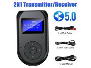 2 IN 1 LCD Display Bluetooth 5.0 Wireless Audio Transmitter Receiver Adapter Dongle 3.5MM AUX with Mic Handfrees Calling For Car TV PC Speaker
