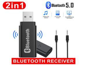 Bluetooth 5.0 Adapter 2-in-1 Transmitter Receiver USB Wireless Dongle Stereo AUX 3.5mm Jack Audio For PC TV Car Speaker