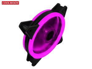 COOLMOON New Desktop PC Case Cooler Fan RGB 4Pin+3Pin Doubel Ring Light-Emitting Led Silent Computer Cooling Fan With Led Lights Hydro Bearing Chassis Fan 120*120*25 mm(Purple Light)