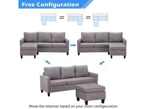 Modern Linen Sectional L-Shaped Sofa - Small Space Adjustable Couch Light Gray Modern Linen Sectional L-Shaped Sofa - Small Space Adjustable Couch Light Gray