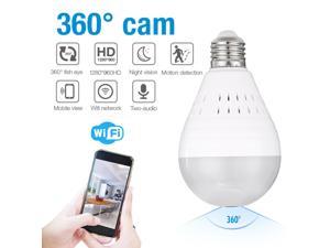 Mini Wireless 1080P SPY Hidden IP Camera 360° Panoramic WIFI Control Light Bulb