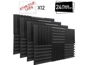 DEKIRU Acoustic Foam Panels, 24 Pack 2" X 12" X 12" Sound Proof Padding Studio Foam Wedge Tiles Sound Absorbing Dampening Foam Panels, Ideal for Wall Soundproofing Treatment (24P Black Foam)