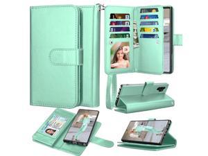 Takfox Galaxy Note 10 Plus Wallet Case, Galaxy Note 10 Plus Case PU Leather Wallet Flip with 9 Card Slots/Holder[Wrist Strap] Magnetic Detachable Wallet Case for Samsung Galaxy Note 10 Plus-Turquoise