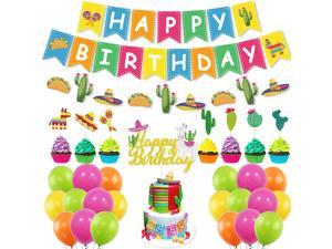 UTOPP Fiesta Birthday Party Decorations Kit,Mexican Happy Birthday Banner,Llama Cactus Cake Topper,40Pcs Balloons for Mexican Themed Cinco de Mayo Baby Shower,Birthday Photo Props Party Supplies