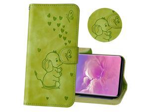 MRSTERUS iPhone 7 Plus Case Fashion Cute Shockproof Embossed Love Elephant PU Leather Magnetic flip Notebook Wallet Magnetic Bracket Card Slot for iPhone 7 Plus Elephant Green Pattern RXX