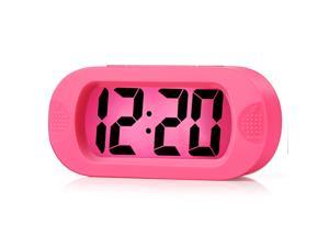 Kids Alarm Clock - Plumeet Large Digital LCD Travel Alarm Clocks with Snooze and Night Light - Ascending Sound and Handheld Sized - Best Gift for Kids (Pink)