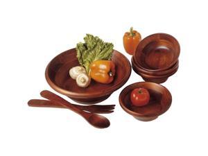 Lipper International 290-7 Cherry Finished Round Rim Serving Bowls with Server Utensils, 7-Piece Set, Assorted Sizes
