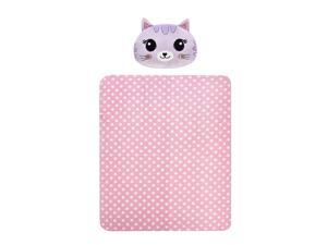Heritage Kids 2 Piece Figural Kitty Pillow & Pink Stars Plush Throw Set, 50x60 Heritage Kids 2 Piece Figural Kitty Pillow & Pink Stars Plush Throw Set, 50x60