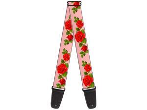 Guitar Strap Rose Trio Leaves Pink 2 Inches Wide Guitar Strap Rose Trio Leaves Pink 2 Inches Wide