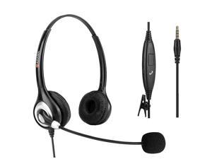Arama Cell Phone Headset w/ Lightweight Secure-Fit Headband, Pro Noise Canceling Mic and In-line Controls 3.5mm Headset for iPhone, Samsung, LG, HTC, Blackberry Mobile Phone and iPad Tablets (A602MP)